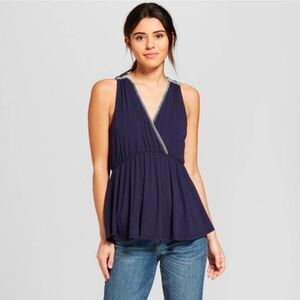 Universal Thread Navy Blue Stitched Surplice Tank Top Size Large